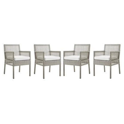Aura Outdoor Patio Wicker Rattan Dining Armchair Set of 4 by Furniture For America