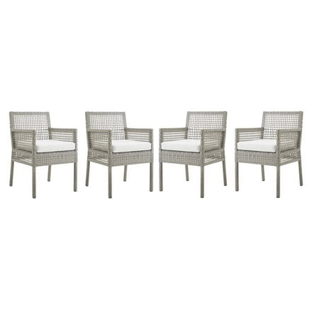 Aura Outdoor Patio Wicker Rattan Dining Armchair Set of 4 in Gray White