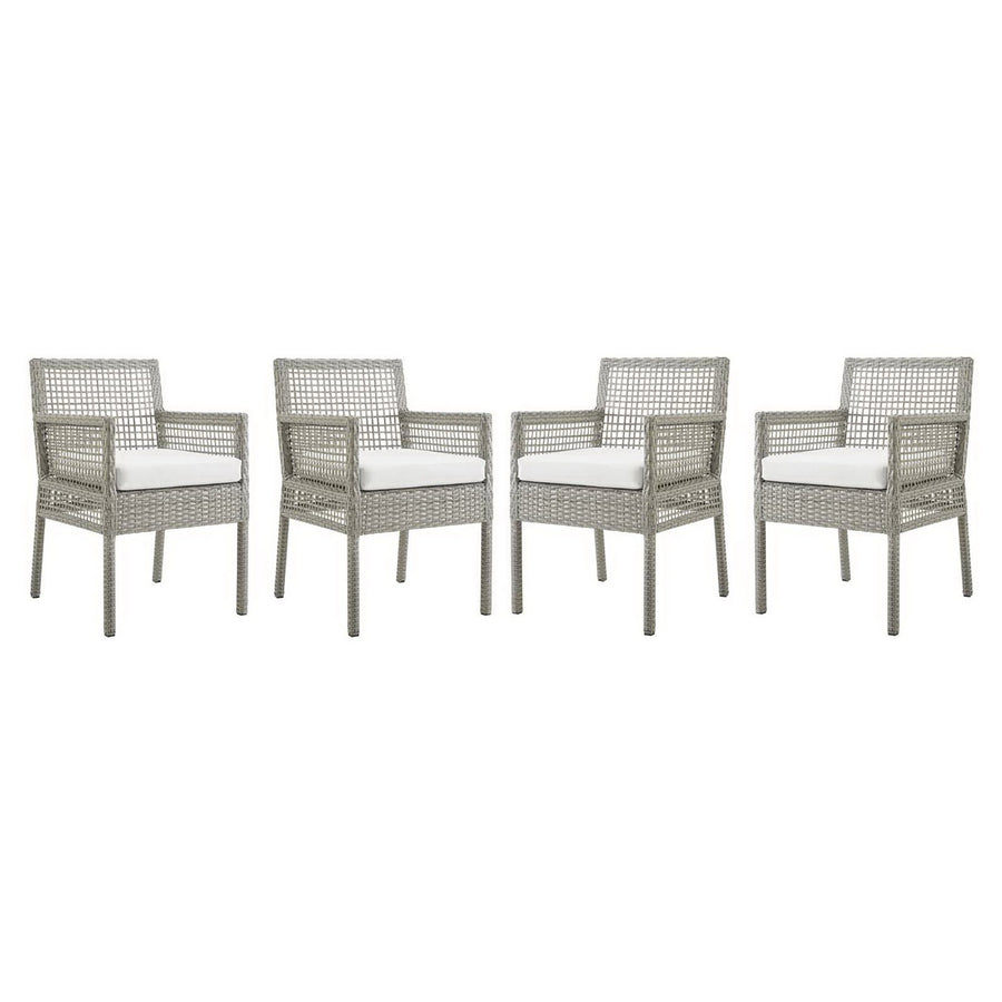 Cinder Outdoor Patio Wicker Rattan Dining Armchair Set of 4 in Gray White