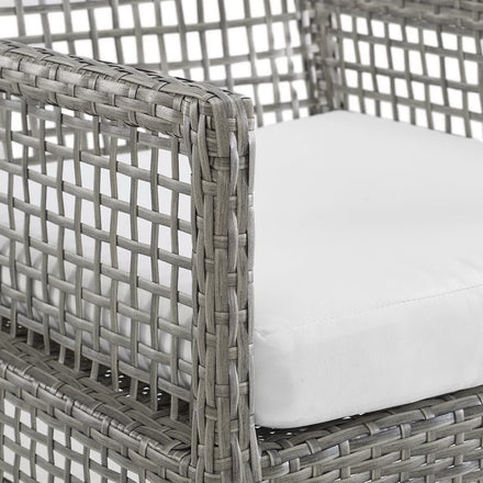 Aura Outdoor Patio Wicker Rattan Dining Armchair Set of 4 in Gray White