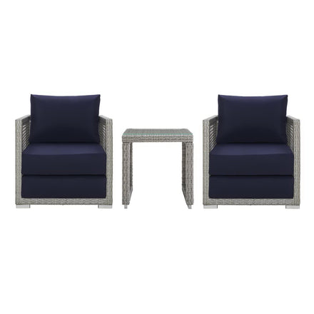 Aura 3 Piece Outdoor Patio Wicker Rattan Set in Gray Navy