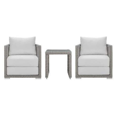 Aura 3 Piece Outdoor Patio Wicker Rattan Set in Gray White