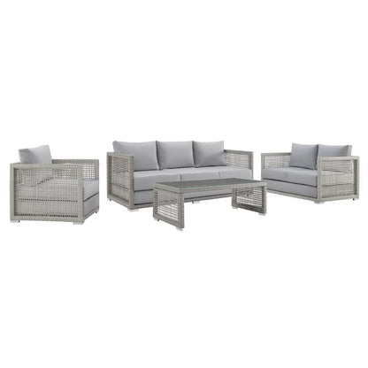 Aura 4 Piece Outdoor Patio Wicker Rattan Set by Furniture For America