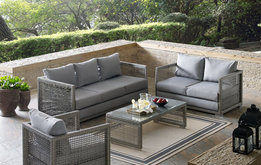 Cinder 4 Piece Outdoor Patio Wicker Rattan Set in Gray Gray