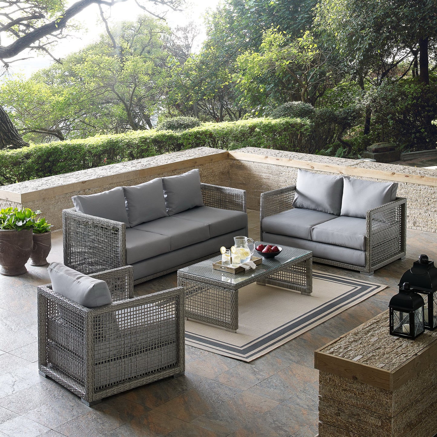 Aura 4 Piece Outdoor Patio Wicker Rattan Set by Furniture For America