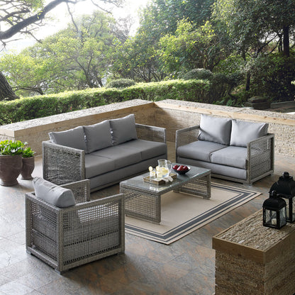 Aura 4 Piece Outdoor Patio Wicker Rattan Set by Furniture For America