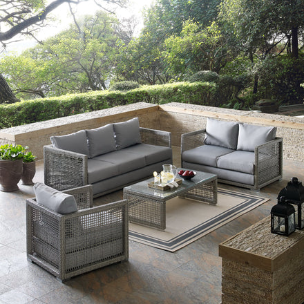 Aura 4 Piece Outdoor Patio Wicker Rattan Set in Gray Gray