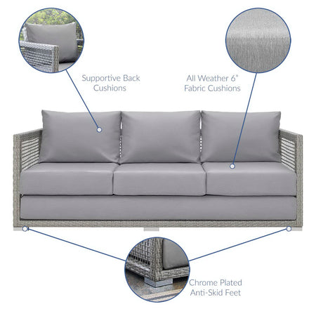 Aura 4 Piece Outdoor Patio Wicker Rattan Set in Gray Gray
