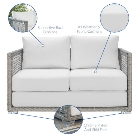 Aura 4 Piece Outdoor Patio Wicker Rattan Set in Gray White
