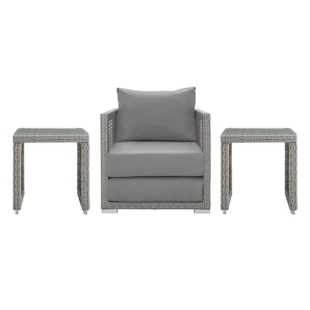 Aura 3 Piece Outdoor Patio Wicker Rattan Set in Gray Gray