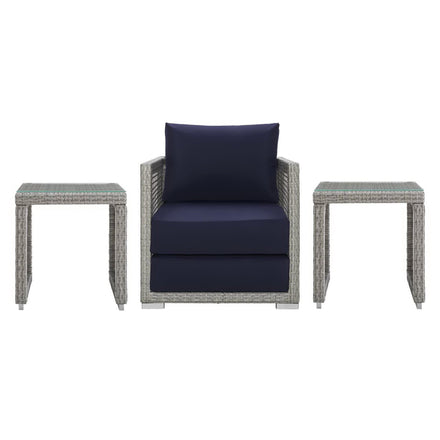 Aura 3 Piece Outdoor Patio Wicker Rattan Set in Gray Navy