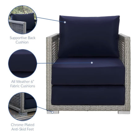 Aura 3 Piece Outdoor Patio Wicker Rattan Set in Gray Navy