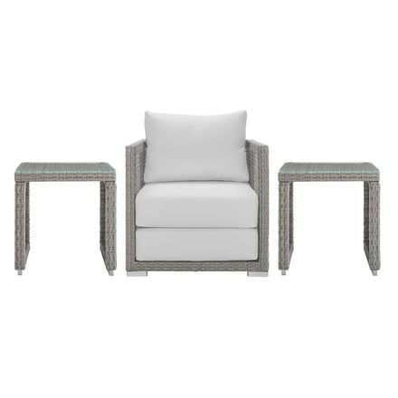 Aura 3 Piece Outdoor Patio Wicker Rattan Set in Gray White