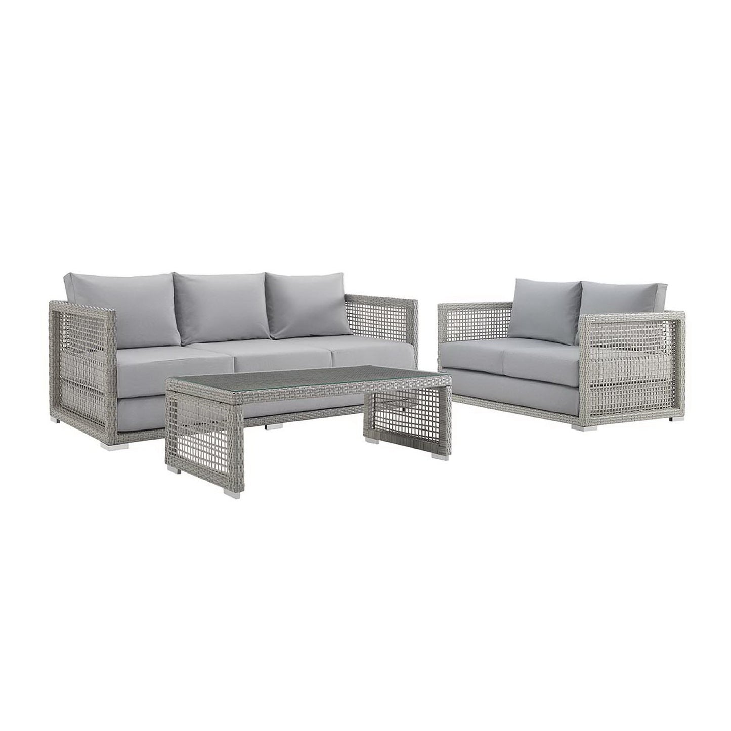 Cinder 3 Piece Outdoor Patio Wicker Rattan Set in Gray Gray