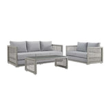 Cinder 3 Piece Outdoor Patio Wicker Rattan Set in Gray Gray