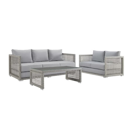 Aura 3 Piece Outdoor Patio Wicker Rattan Set in Gray Gray
