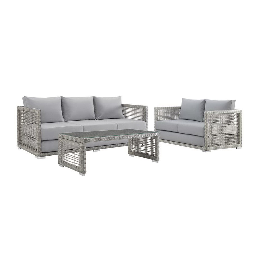 Cinder 3 Piece Outdoor Patio Wicker Rattan Set in Gray Gray