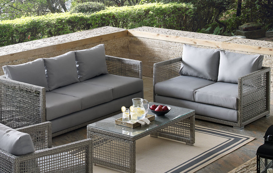 Cinder 3 Piece Outdoor Patio Wicker Rattan Set in Gray Gray