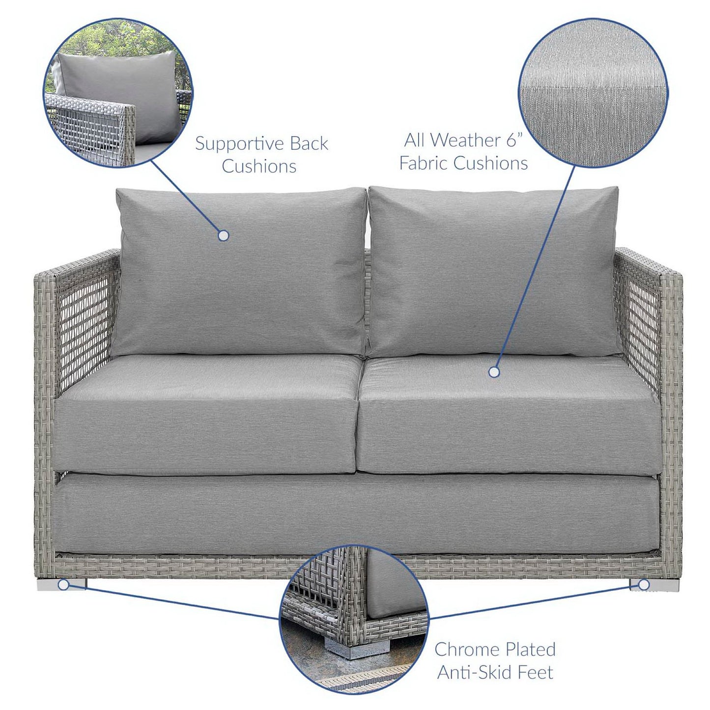 Cinder 3 Piece Outdoor Patio Wicker Rattan Set in Gray Gray
