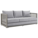 Cinder 3 Piece Outdoor Patio Wicker Rattan Set in Gray Gray