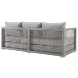 Cinder 3 Piece Outdoor Patio Wicker Rattan Set in Gray Gray