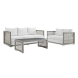 Cinder 3 Piece Outdoor Patio Wicker Rattan Set in Gray White