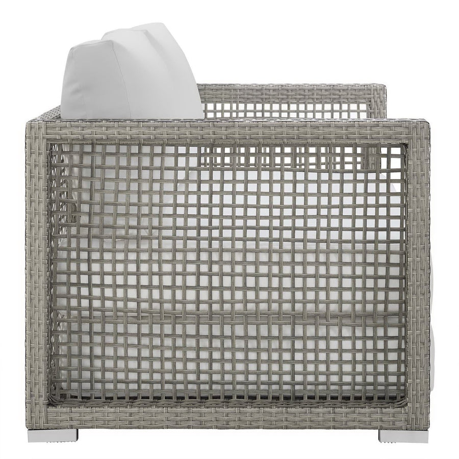 Cinder 3 Piece Outdoor Patio Wicker Rattan Set in Gray White