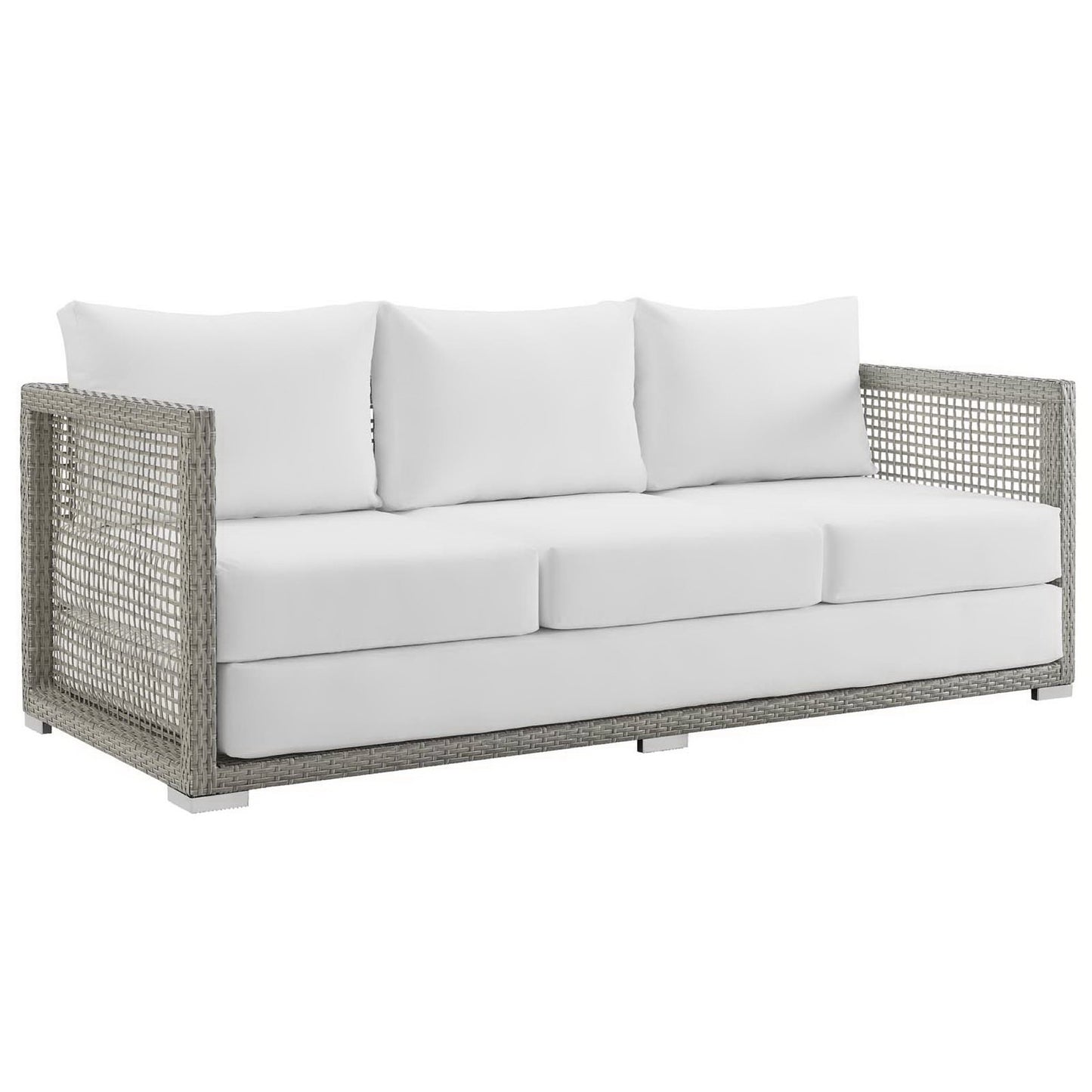 Cinder 3 Piece Outdoor Patio Wicker Rattan Set in Gray White