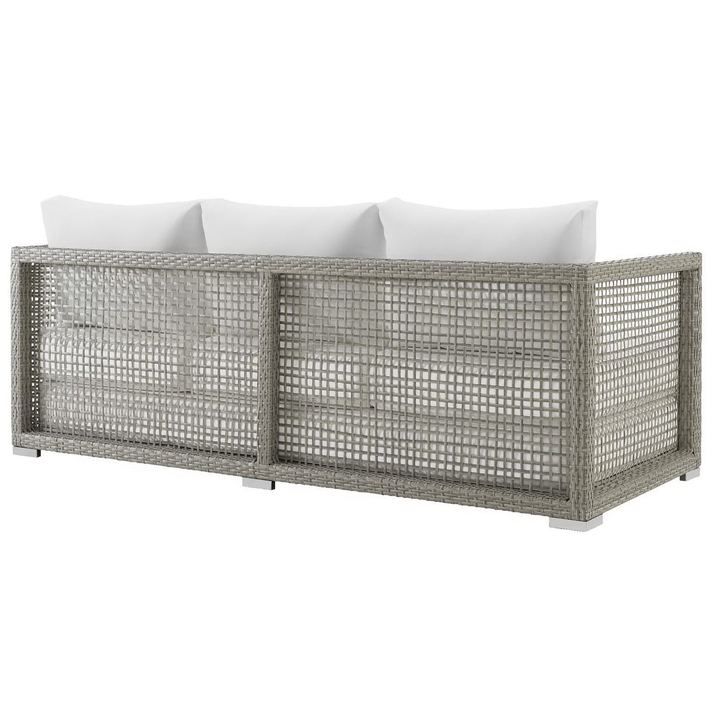 Cinder 3 Piece Outdoor Patio Wicker Rattan Set in Gray White