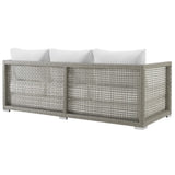 Cinder 3 Piece Outdoor Patio Wicker Rattan Set in Gray White