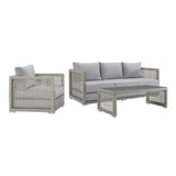 Cinder 3 Piece Outdoor Patio Wicker Rattan Set in Gray Gray