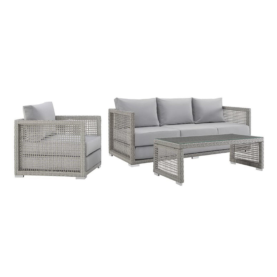 Cinder 3 Piece Outdoor Patio Wicker Rattan Set in Gray Gray
