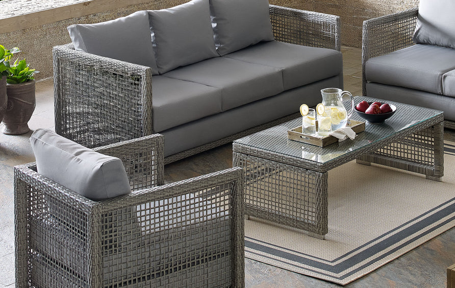 Cinder 3 Piece Outdoor Patio Wicker Rattan Set in Gray Gray