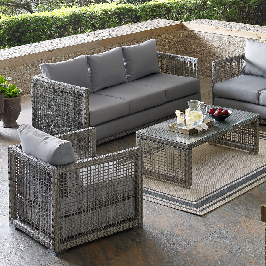 Cinder 3 Piece Outdoor Patio Wicker Rattan Set in Gray Gray