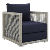 Cinder 3 Piece Outdoor Patio Wicker Rattan Set in Gray Navy