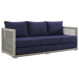 Cinder 3 Piece Outdoor Patio Wicker Rattan Set in Gray Navy