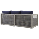 Cinder 3 Piece Outdoor Patio Wicker Rattan Set in Gray Navy