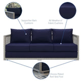 Cinder 3 Piece Outdoor Patio Wicker Rattan Set in Gray Navy