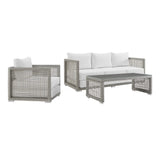 Cinder 3 Piece Outdoor Patio Wicker Rattan Set in Gray White