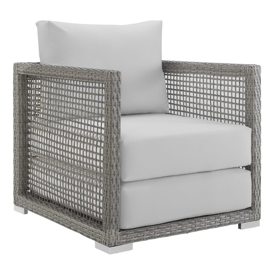 Cinder 3 Piece Outdoor Patio Wicker Rattan Set in Gray White