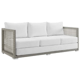 Cinder 3 Piece Outdoor Patio Wicker Rattan Set in Gray White