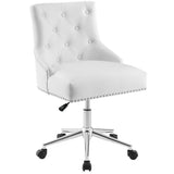 Hollow Tufted Button Swivel Faux Leather Office Chair in White