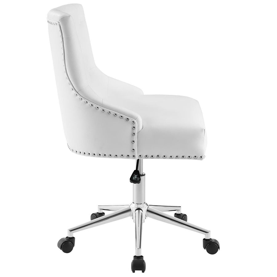 Hollow Tufted Button Swivel Faux Leather Office Chair in White