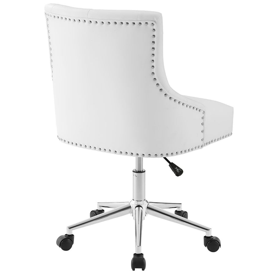 Hollow Tufted Button Swivel Faux Leather Office Chair in White