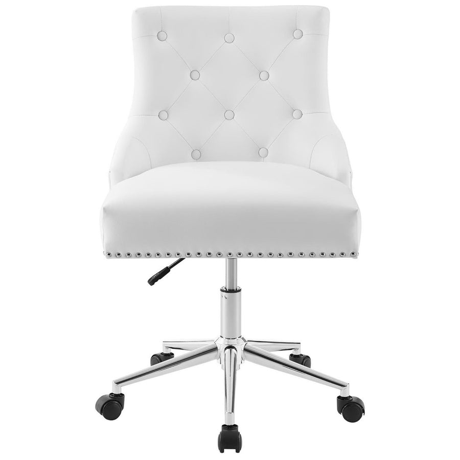 Hollow Tufted Button Swivel Faux Leather Office Chair in White