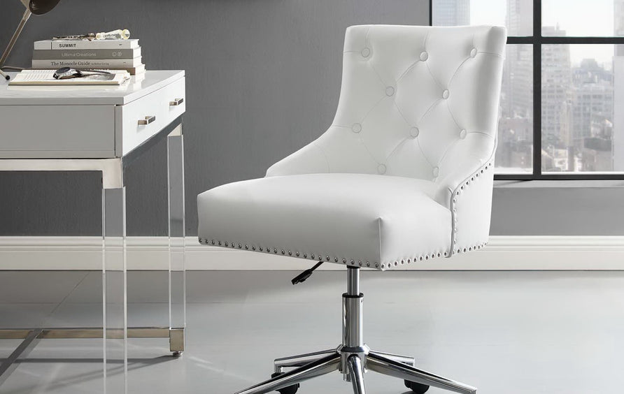 Hollow Tufted Button Swivel Faux Leather Office Chair in White