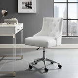 Hollow Tufted Button Swivel Faux Leather Office Chair in White