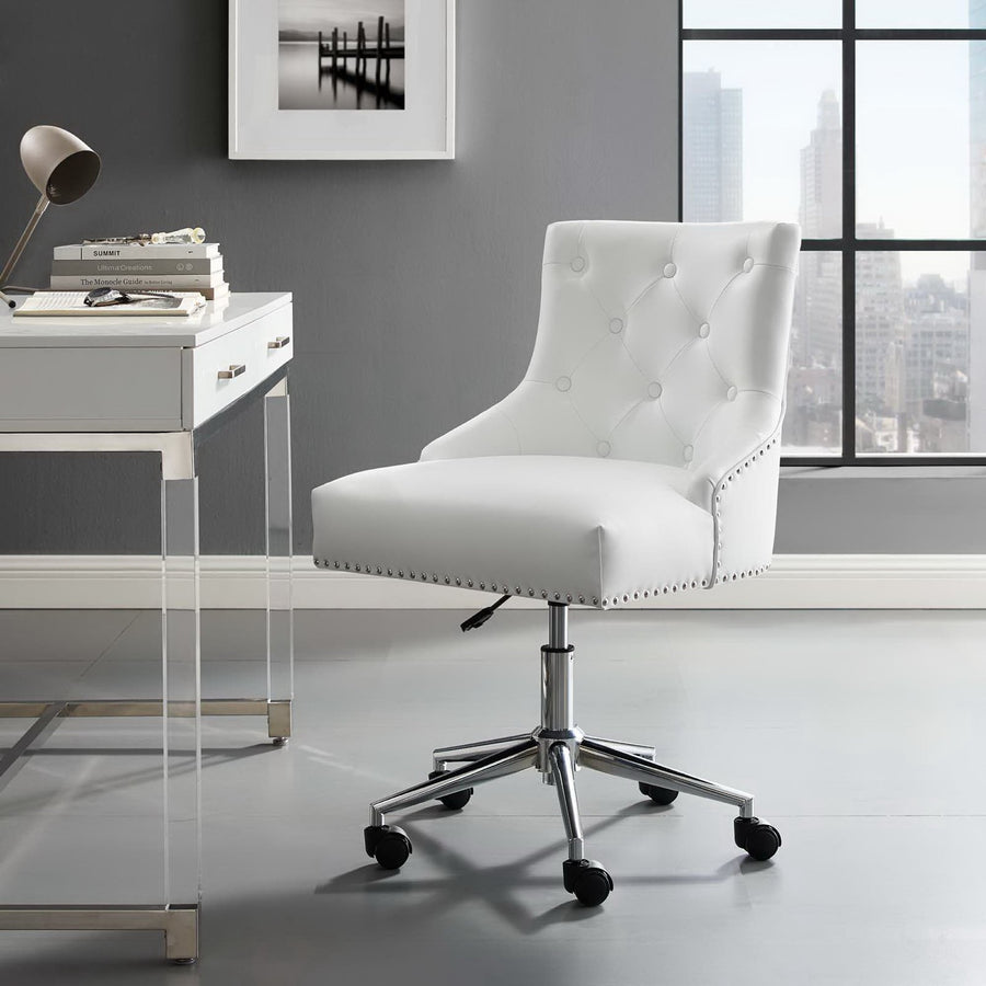 Hollow Tufted Button Swivel Faux Leather Office Chair in White