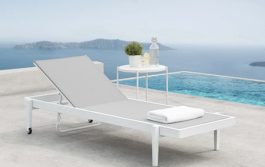 Frond Outdoor Patio Chaise Lounge Chair in White Gray