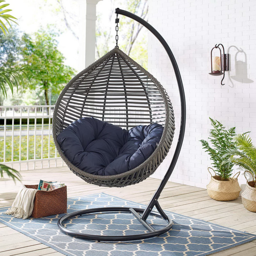 Ira Teardrop Outdoor Patio Swing Chair in Gray Navy